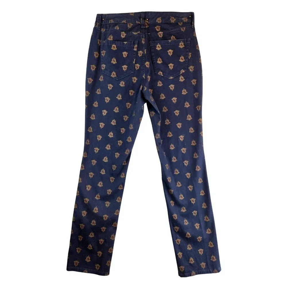 Charter Club Lexington Straight Leg Jeans 6 Navy Blue Preppy Family Crest Ankle